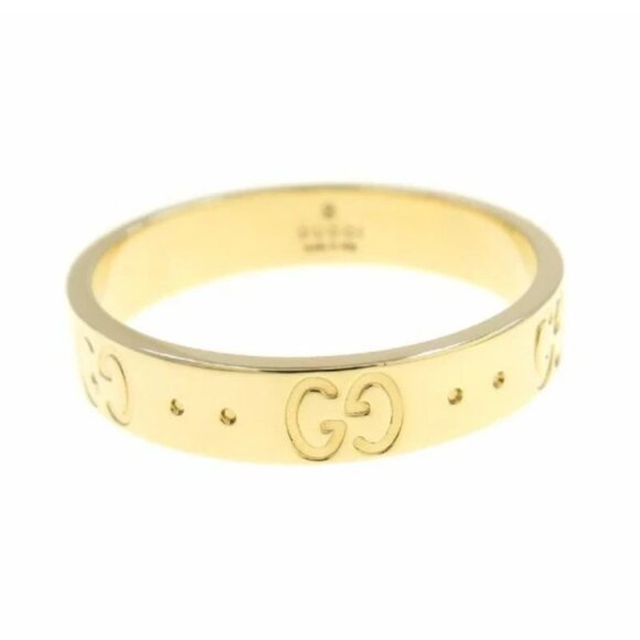 GUCCI GG Logo Band Ring size US7.5 18k Yellow Gold Auth #0354F - Picture 1 of 6